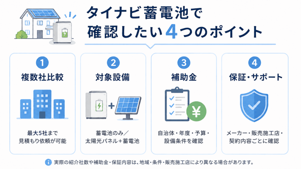 タイナビ蓄電池で確認できること早見表