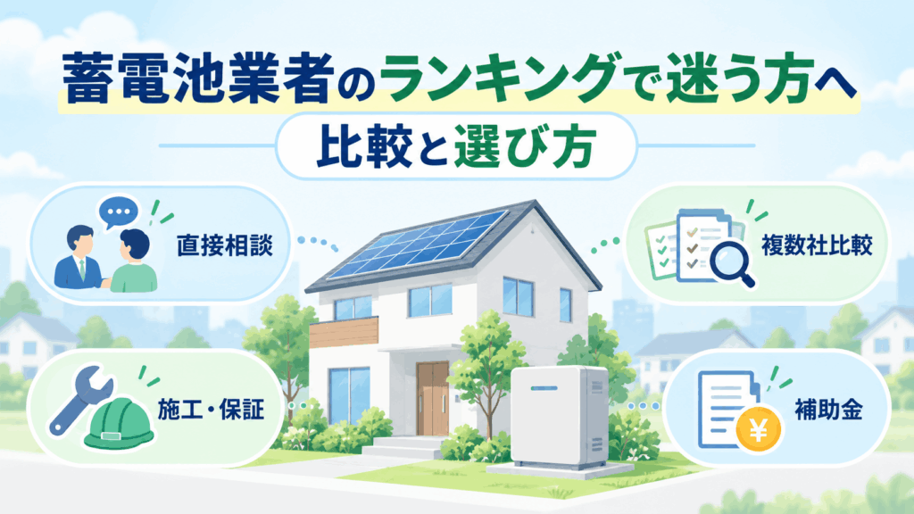 蓄電池業者を販売施工会社と比較サービスに分けて選ぶイメージ