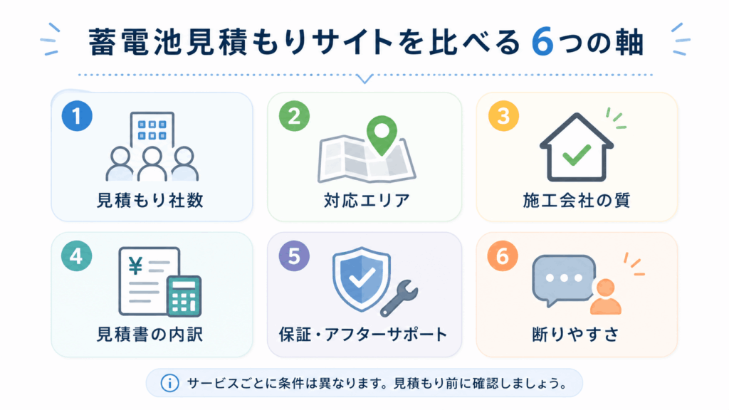 蓄電池見積もりサイトを比較するときの6つの判断軸
