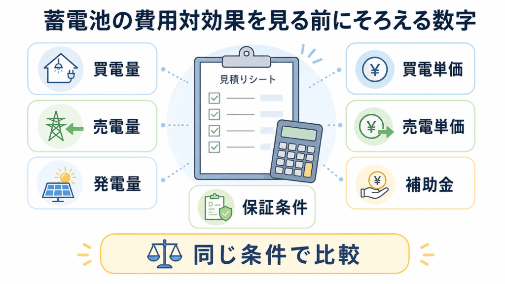 蓄電池の費用対効果を見る前に確認したい買電量や売電量などのチェックリスト図解