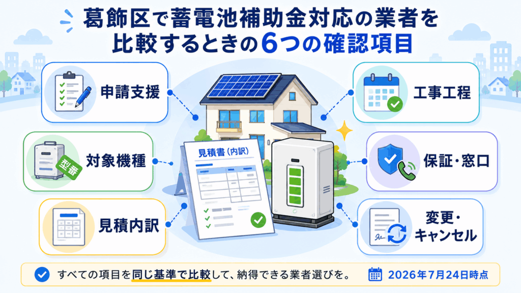 蓄電池補助金に対応する業者を選ぶ6つの比較項目