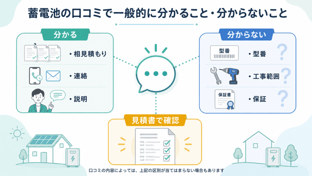 蓄電池の見積もり口コミで分かることと確認できないこと