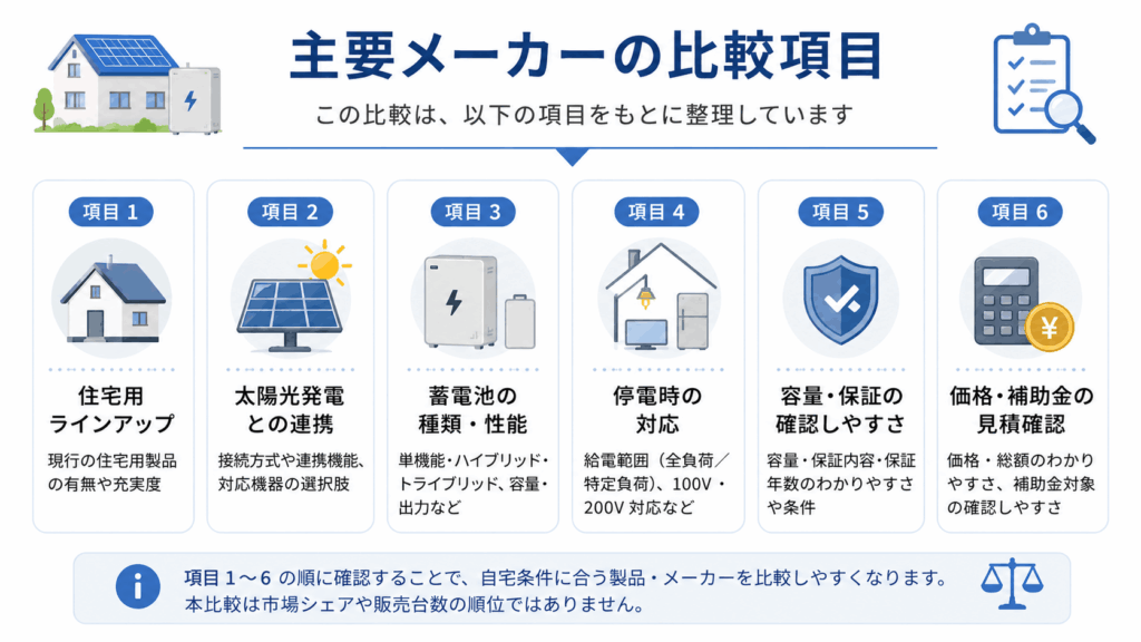 蓄電池主要メーカーの比較項目