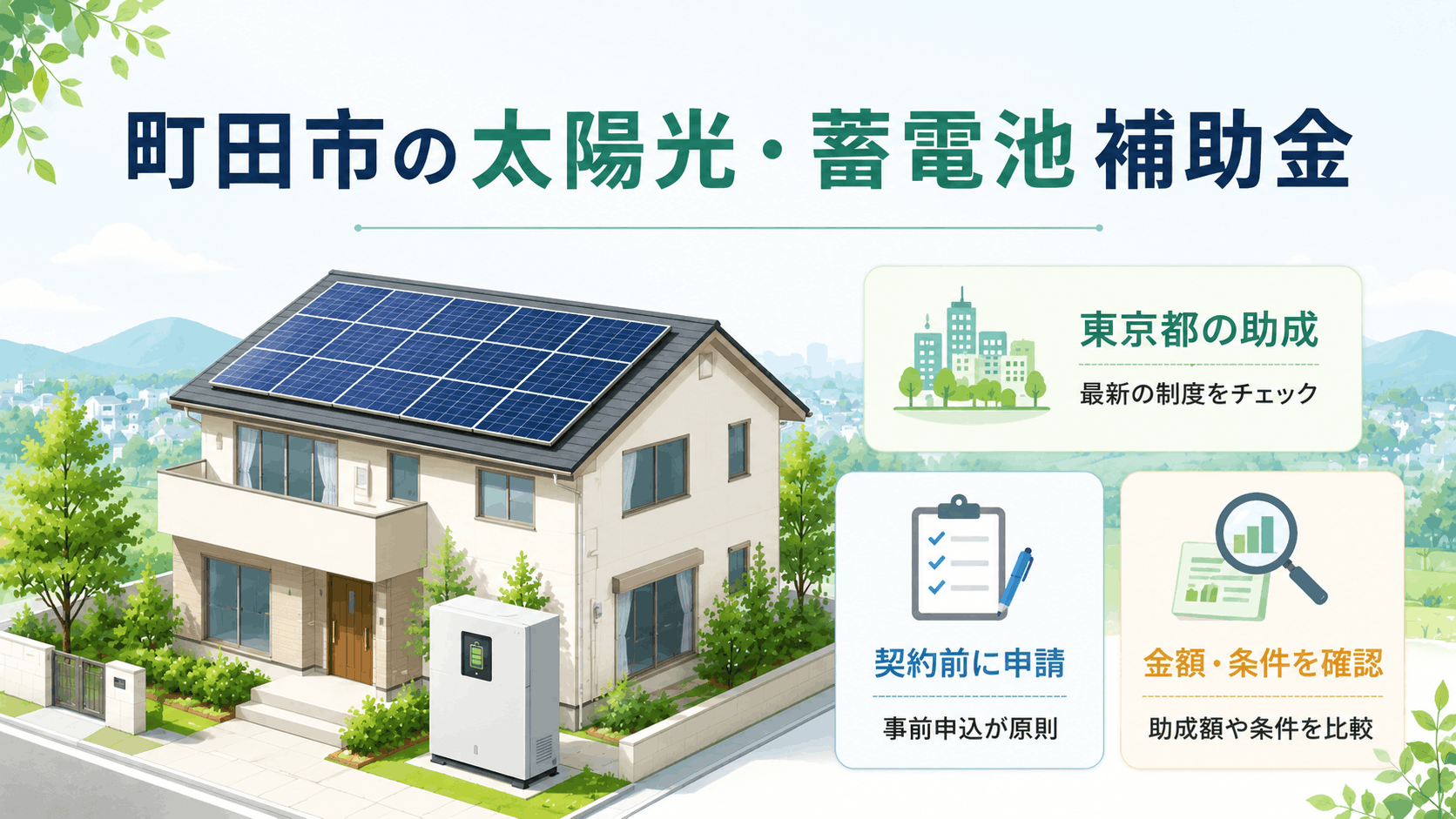 町田市の太陽光発電・蓄電池補助金を解説する記事のアイキャッチ