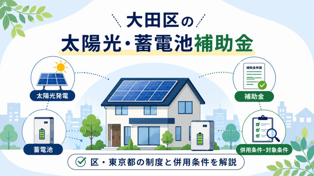 大田区の太陽光発電と蓄電池の補助金を解説するアイキャッチ