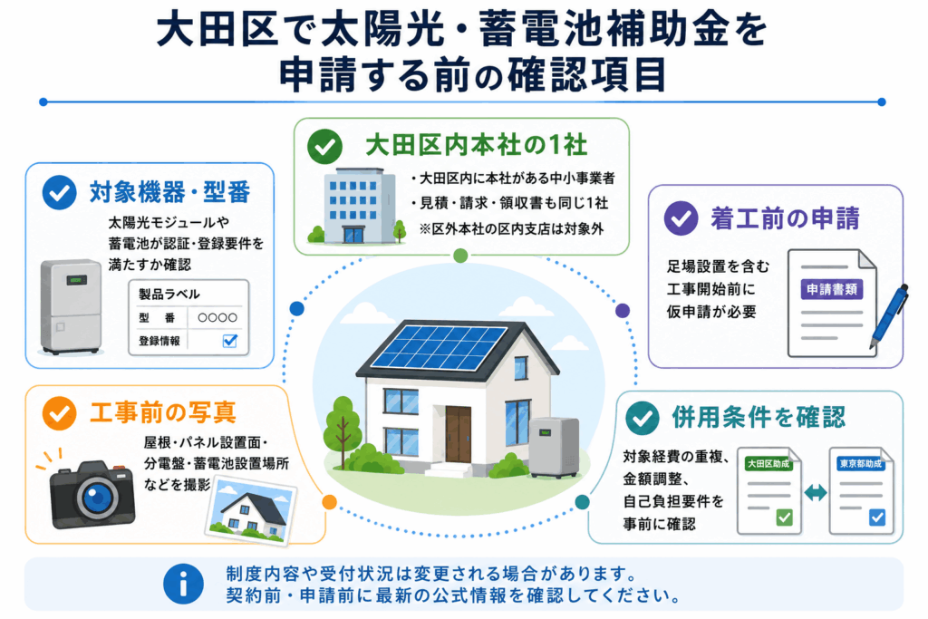 大田区で太陽光発電補助金を申請する前の確認項目
