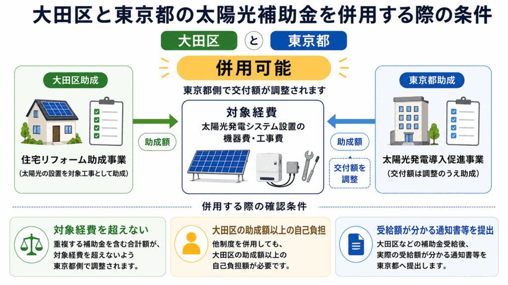 大田区と東京都の太陽光補助金を併用する際の条件