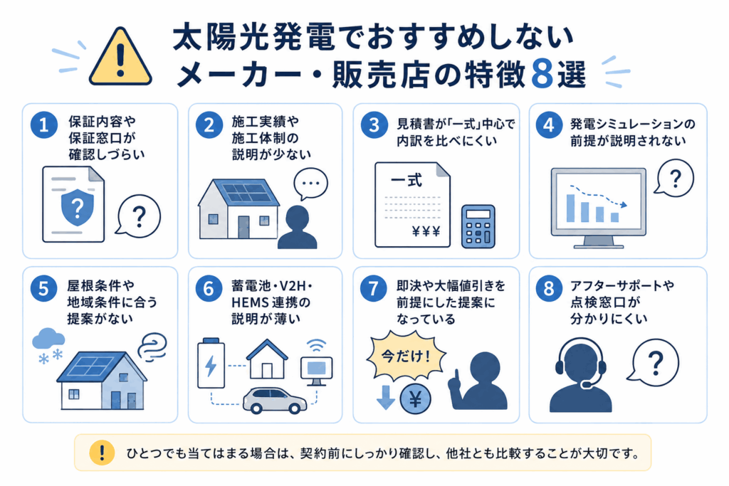 太陽光発電でおすすめしないメーカーや販売店の特徴