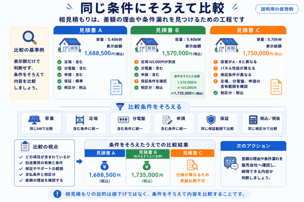 太陽光発電の相見積もりでそろえる条件