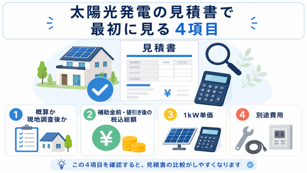 太陽光発電の見積書で最初に確認する4項目
