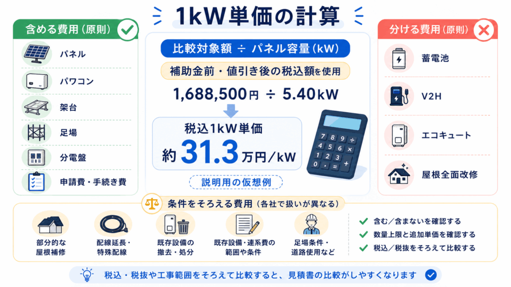 太陽光発電の1kW単価の手計算方法