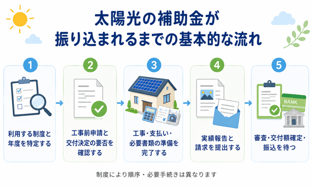 太陽光の補助金が振り込まれるまでの基本的な流れ