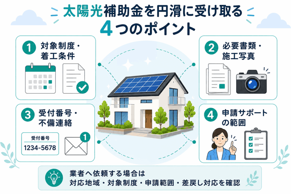 太陽光補助金を円滑に受け取るための準備と申請サポートの確認項目