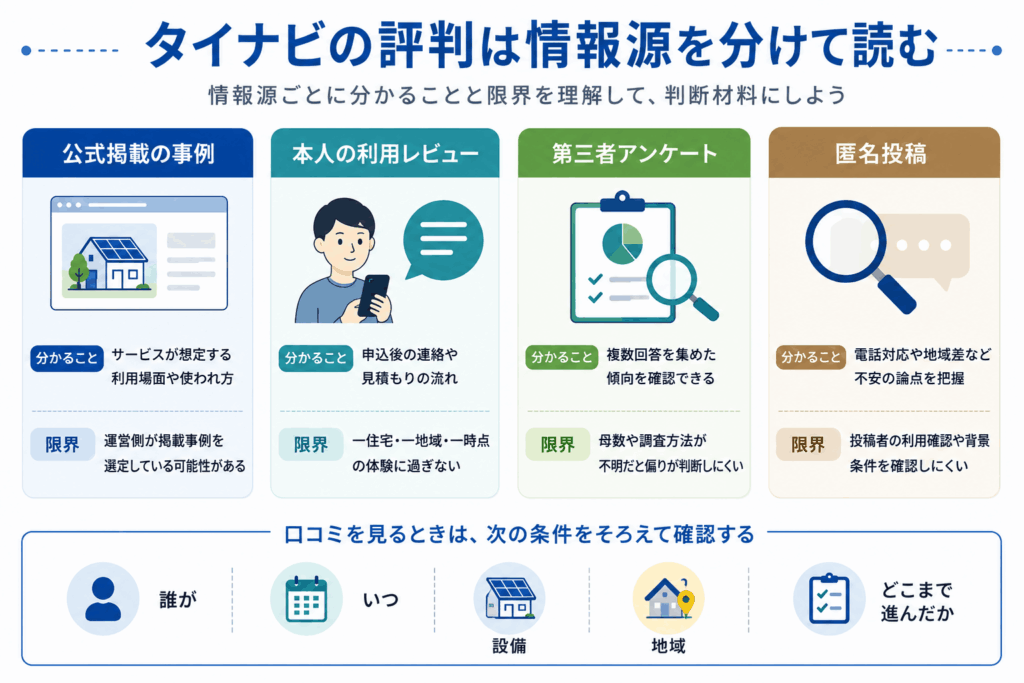 タイナビの評判は情報源を分けて読む