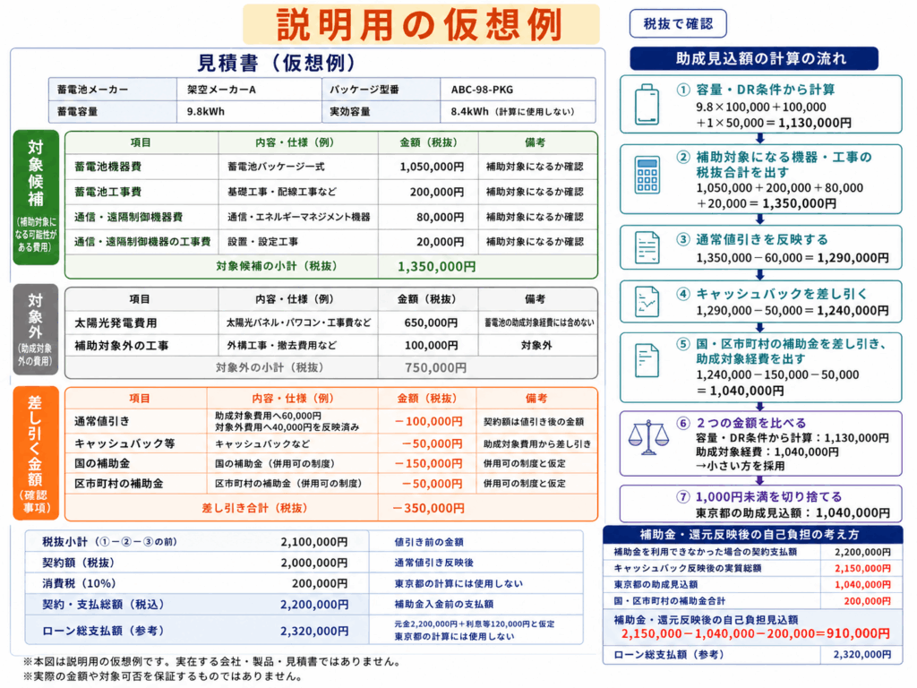 架空見積書で助成見込額を計算するための項目