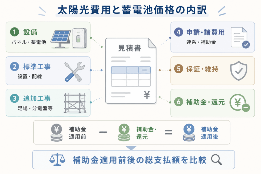 太陽光発電と蓄電池価格の内訳