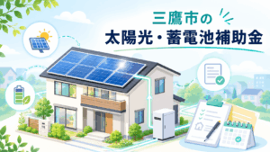 三鷹市の太陽光発電・蓄電池補助金を解説するイラスト