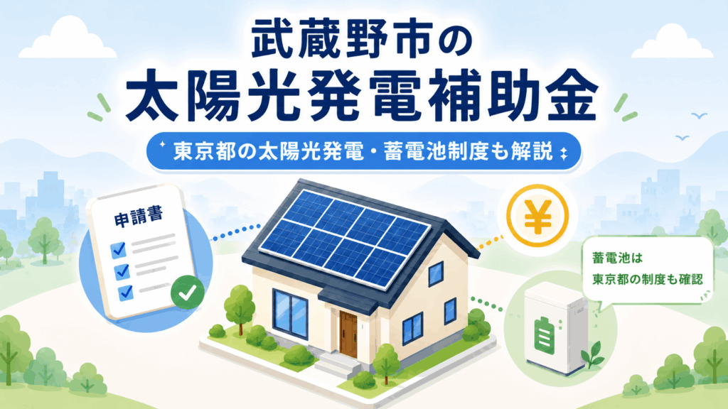 武蔵野市の太陽光発電補助金と東京都の蓄電池助成を解説するイメージ