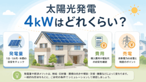 太陽光発電4kWの発電量・費用・売電の目安を解説するイメージ