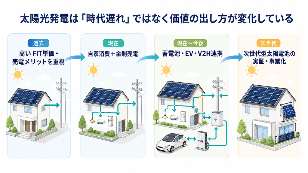 太陽光発電の価値が売電中心から自家消費や次世代技術へ変化する流れ
