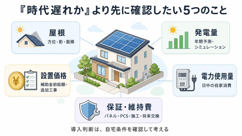 太陽光発電を導入前に確認したい屋根・発電量・設置価格・電力使用量・保証の5項目
