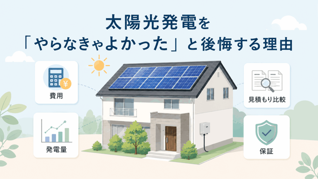 太陽光発電を「やらなきゃよかった」と後悔しないための判断ポイントを示すイメージ