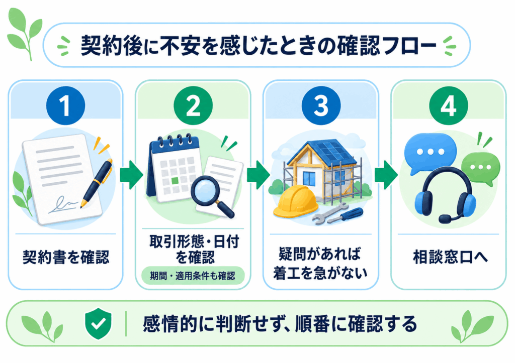 太陽光発電を契約した後に不安を感じたときの確認フロー