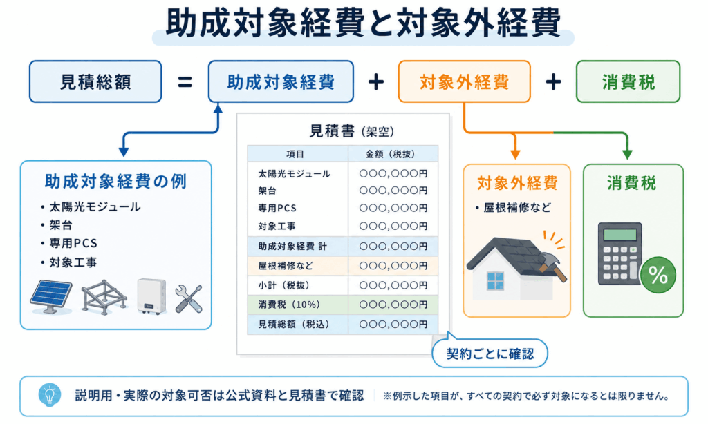 太陽光補助金の助成対象経費と対象外経費の違い