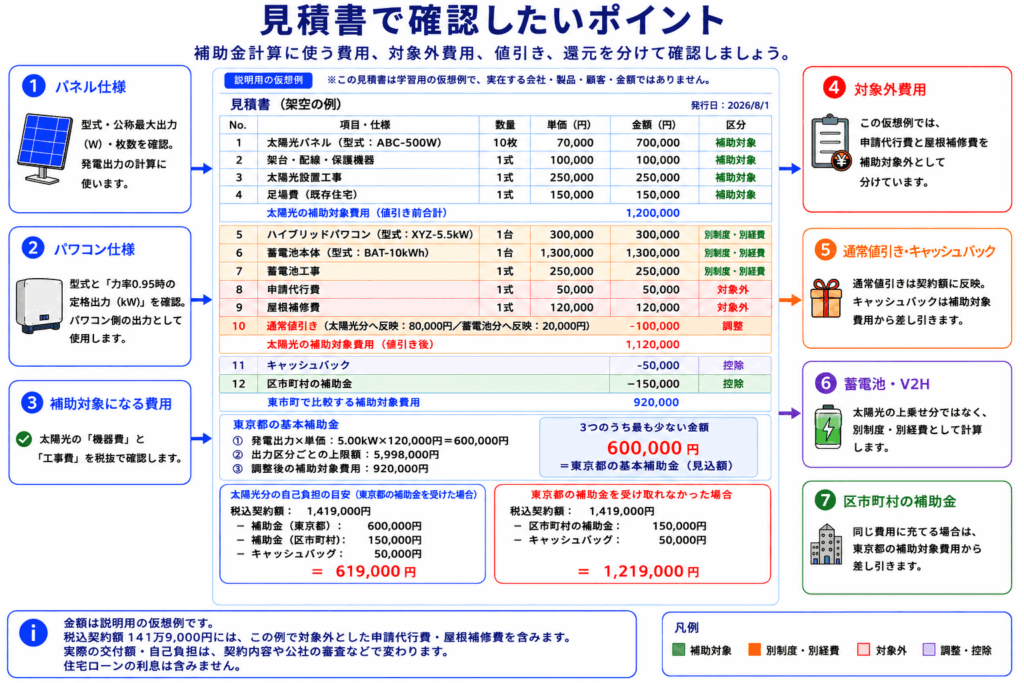 東京都の太陽光補助金計算で確認する架空見積書の項目