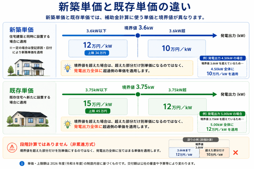 東京都の太陽光補助金における新築単価と既存単価の境界図