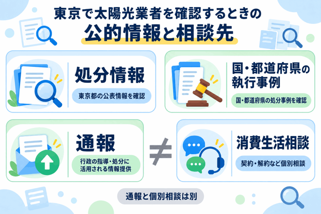 東京で太陽光業者を確認するときの公的情報と相談先