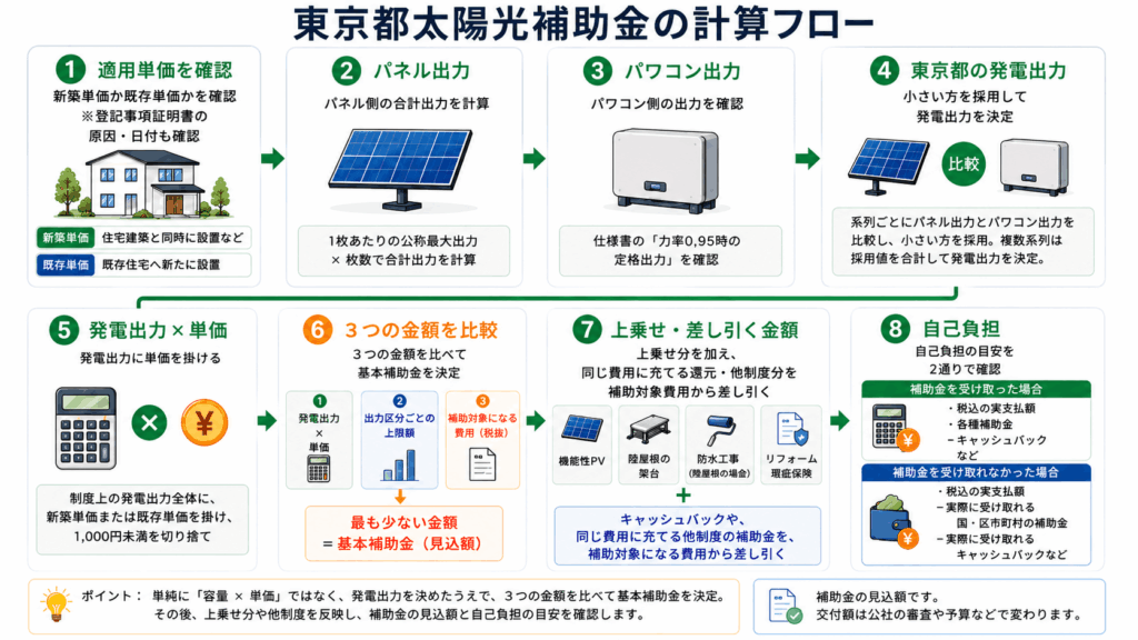 東京都の太陽光補助金を電卓で計算する8ステップの図解