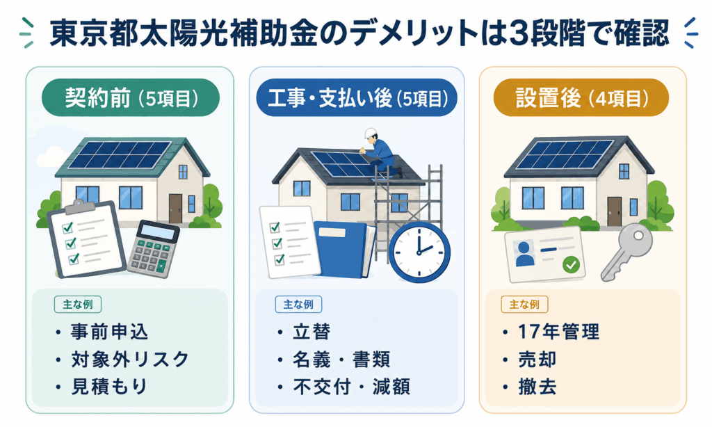 契約前、工事・支払い後、設置後の3段階に分けたデメリット
