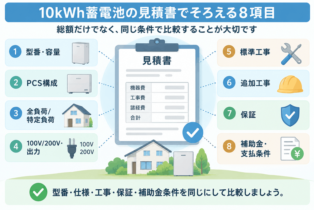 10kWh蓄電池の見積書で比較する項目
