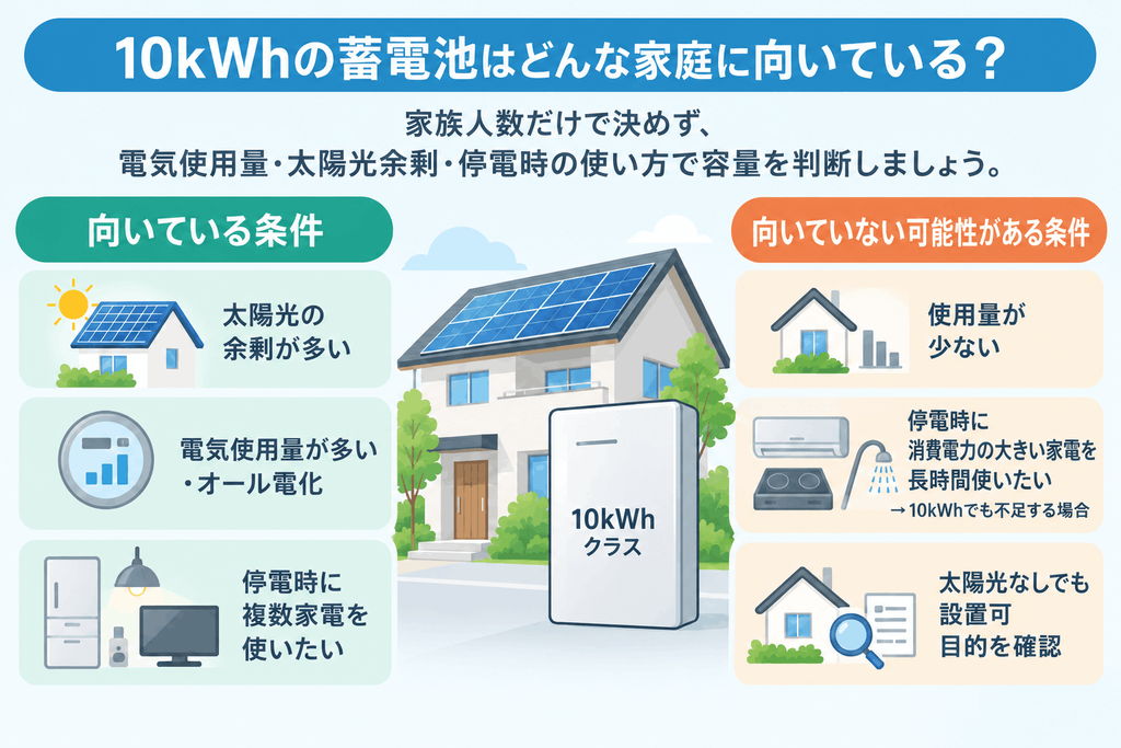 10kWh蓄電池が向いている家庭と向いていない家庭の条件