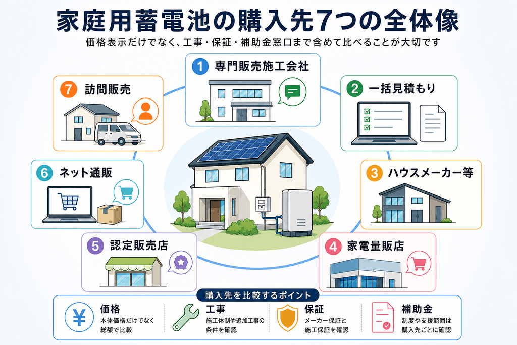家庭用蓄電池の主な購入先7つ