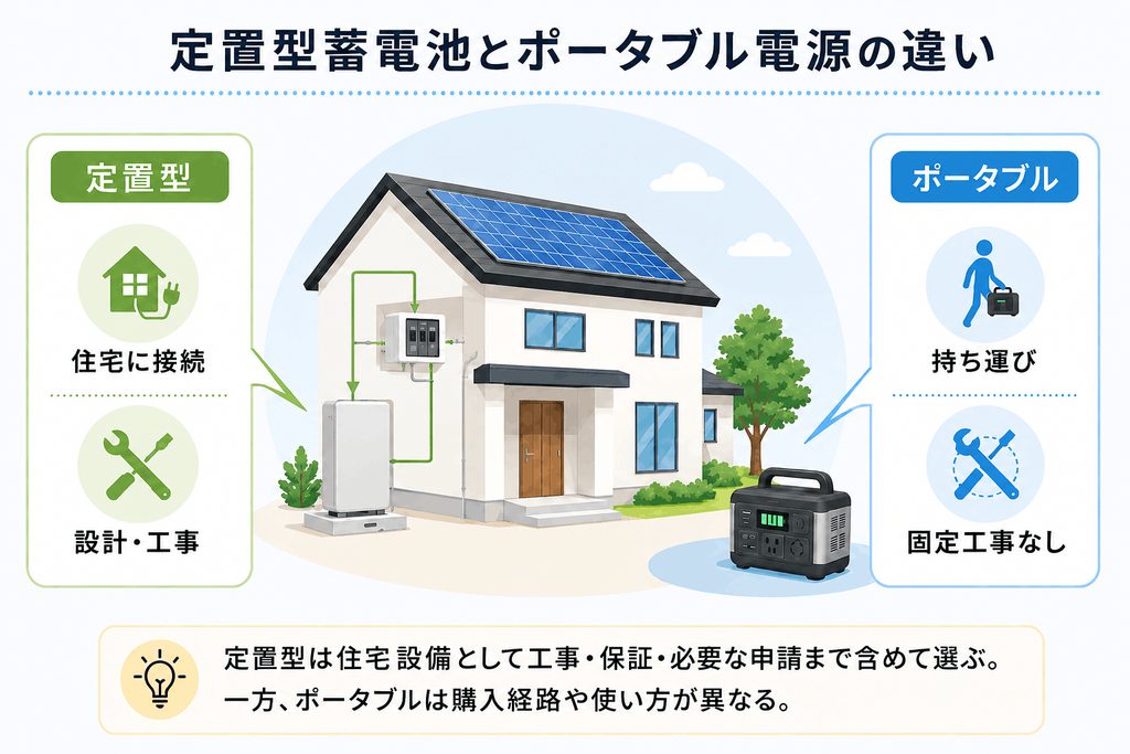 家庭用定置型蓄電池とポータブル電源の違い