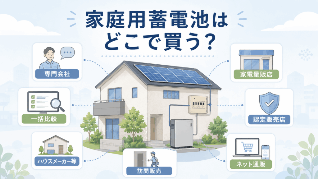 家庭用蓄電池の購入先を比較するイメージ