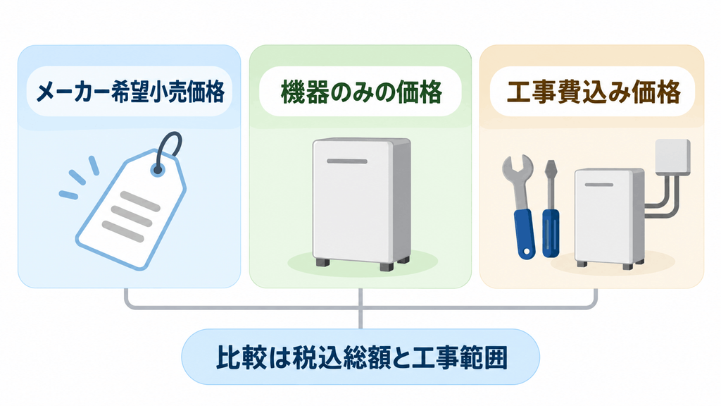 京セラ蓄電池のメーカー希望小売価格・本体価格・工事費込み価格の違い