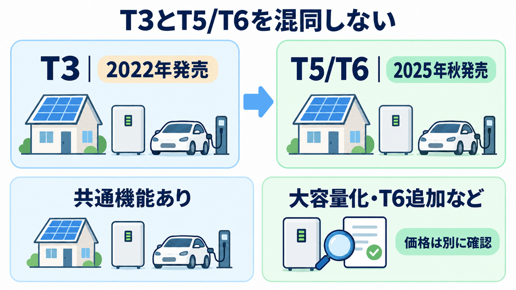 旧型T3と新型T5/T6の主な違いを整理した図