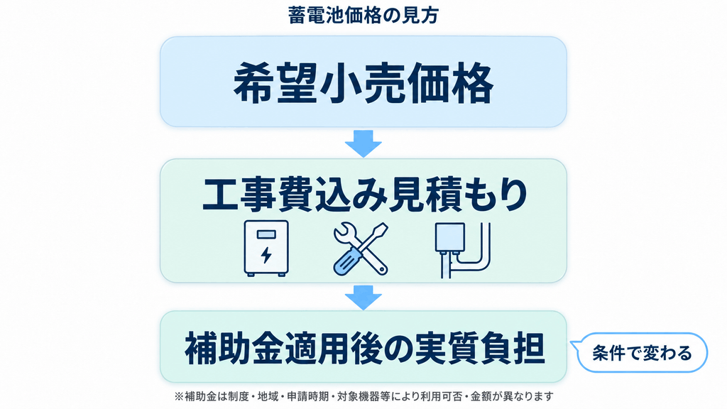 シャープ蓄電池の希望小売価格・工事費込み価格・補助金適用後負担額の違い