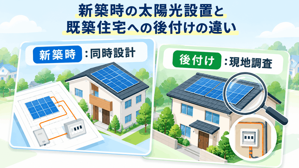 新築時の太陽光設置と既築住宅への後付けの違い